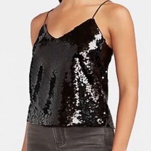 Express Black Sequin Top Cami Holiday Celebration Black Tie Layer Club Party NWT